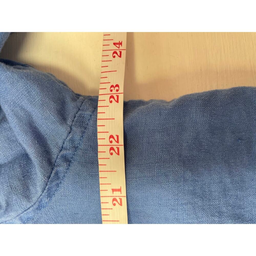 Axist‎ Men's 100% Linen Button Up Shirt Blue Solid Short Sleeve Business Casual - Picture 10 of 11